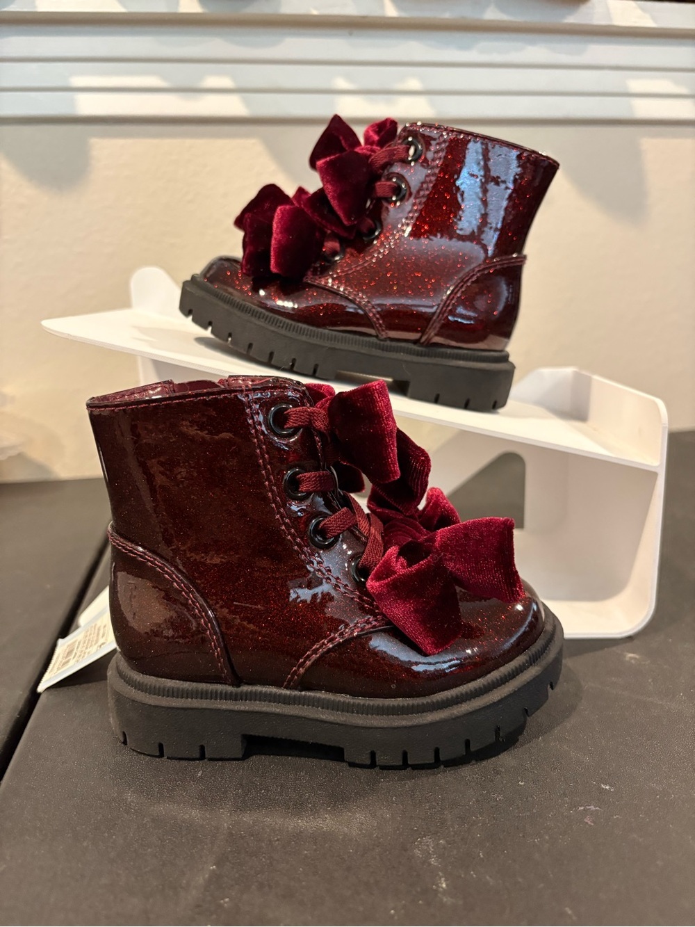 Cat and Jack Estes Combat Boots Glitter Burgundy Red Toddler Infant Girls Sz 5